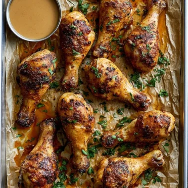 Oven-baked chicken legs seasoned with herbs and spices
