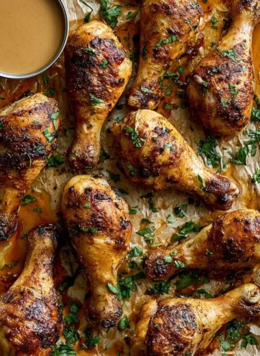 Oven-baked chicken legs seasoned with herbs and spices