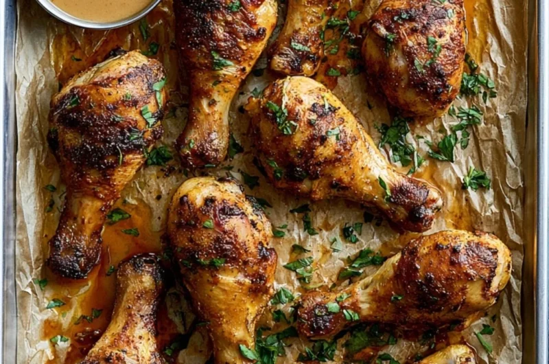 Oven-baked chicken legs seasoned with herbs and spices