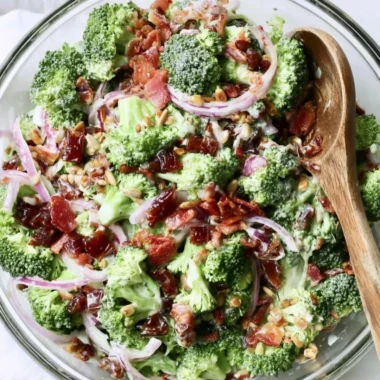 Whole30 compliant Broccoli Bacon Salad with fresh ingredients from Cook At Home Mom