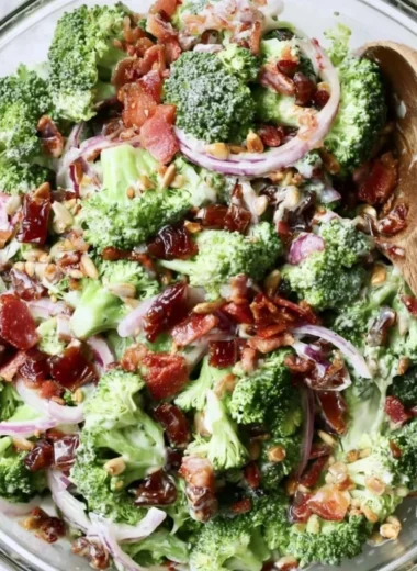Whole30 compliant Broccoli Bacon Salad with fresh ingredients from Cook At Home Mom