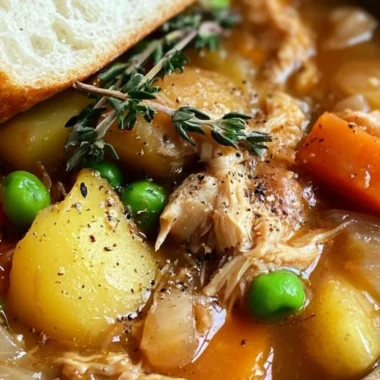 Bowl of hearty chicken vegetable stew with fresh ingredients