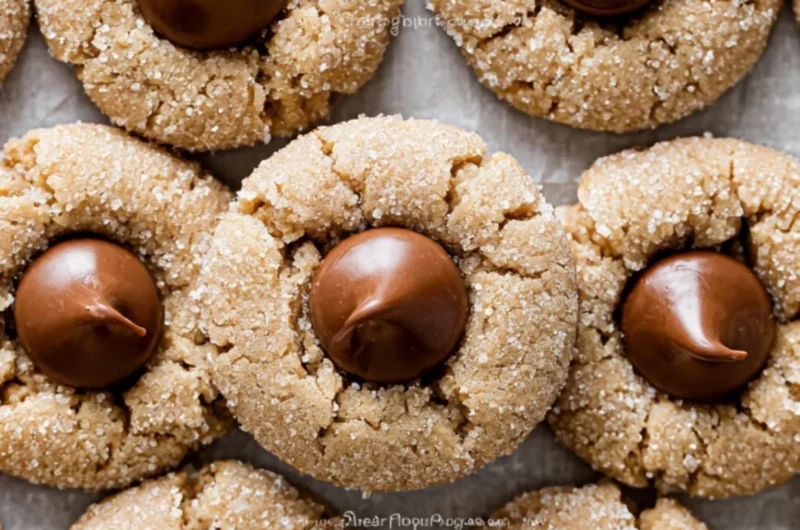 Delicious Peanut Butter Blossoms cookies topped with chocolate kisses