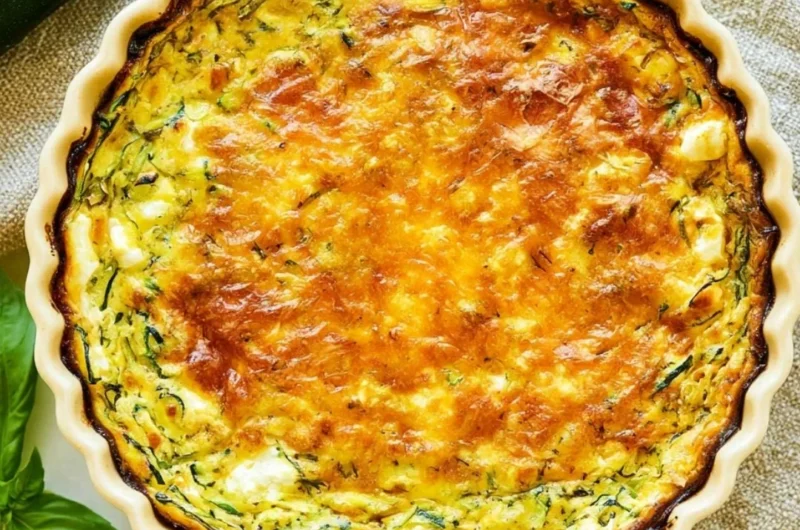 Cottage Cheese Zucchini Quiche served on a plate garnished with herbs