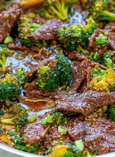 Delicious cozy beef and broccoli dish served with rice