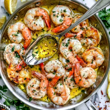 Cozy garlic butter shrimp scampi served with lemon and parsley