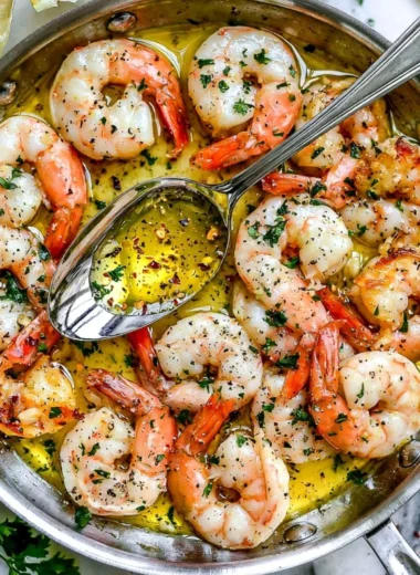 Cozy garlic butter shrimp scampi served with lemon and parsley