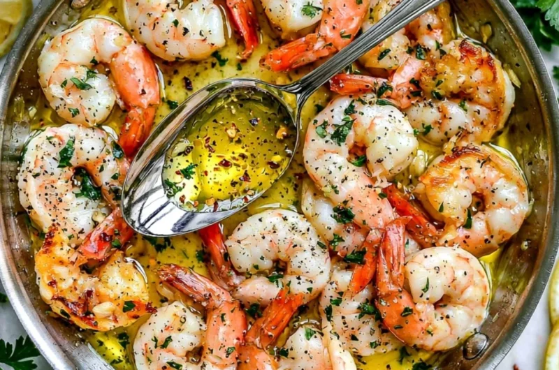Cozy garlic butter shrimp scampi served with lemon and parsley