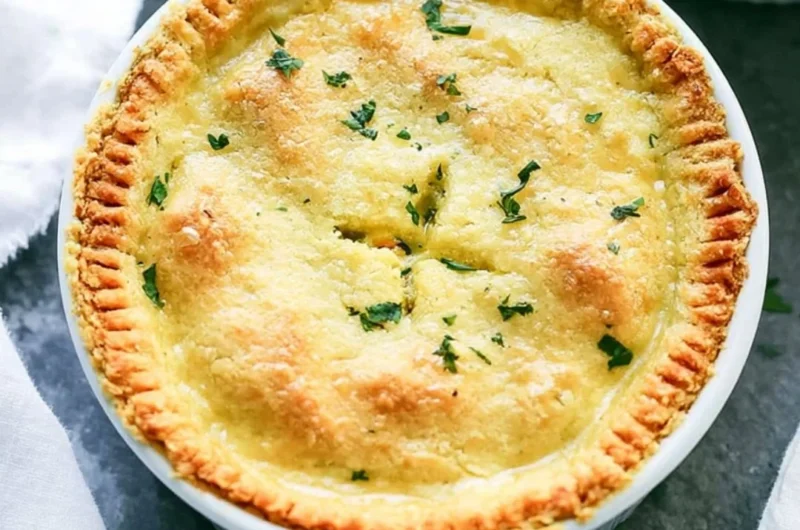 Cozy gluten and dairy-free chicken pot pie served in a rustic bowl