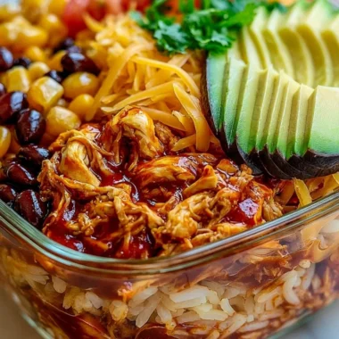 High-protein chicken enchilada bowls garnished with fresh toppings