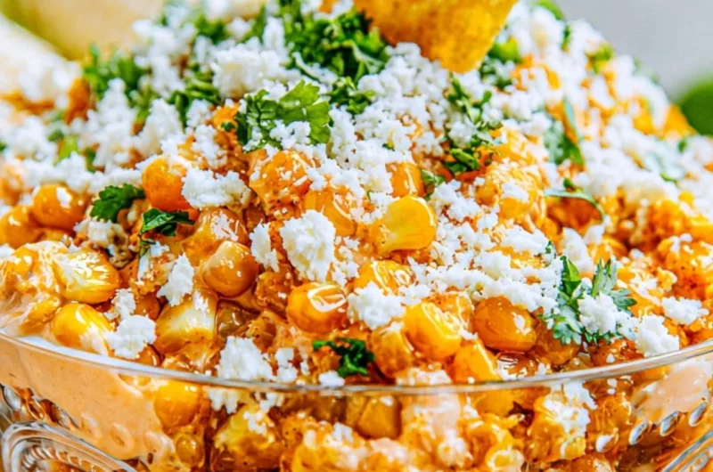 Delicious Mexican Street Corn Dip served in a bowl with toppings.