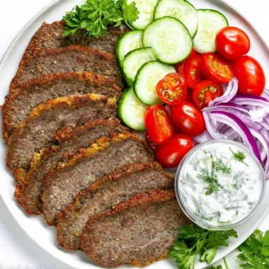 Delicious beef and lamb gyros served with fresh vegetables and tzatziki sauce