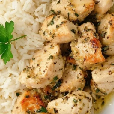 Easy garlic chicken bites ready to serve on a plate