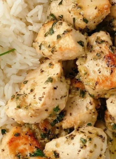 Easy garlic chicken bites ready to serve on a plate