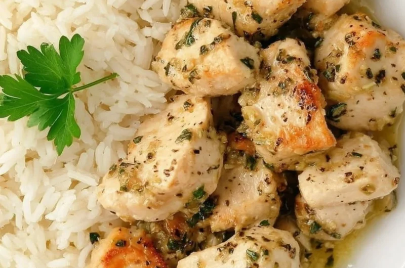 Easy garlic chicken bites ready to serve on a plate