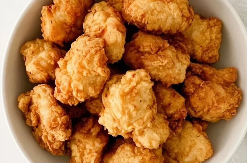 Plate of crispy gluten free nuggets inspired by Chick Fil A