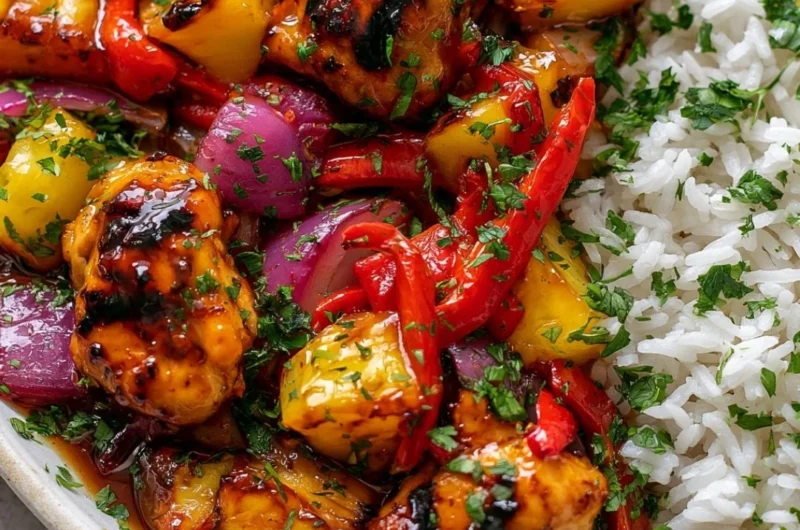 Delicious Hawaiian Chicken Sheet Pan with vibrant vegetables and pineapple
