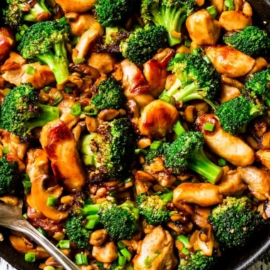 Healthy chicken and broccoli stir fry with vibrant vegetables