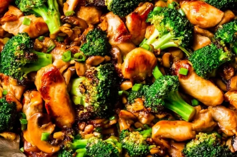 Healthy chicken and broccoli stir fry with vibrant vegetables