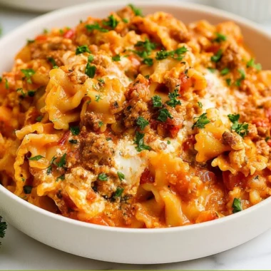Delicious Instant Pot Lazy Lasagna served in a bowl with spoon.