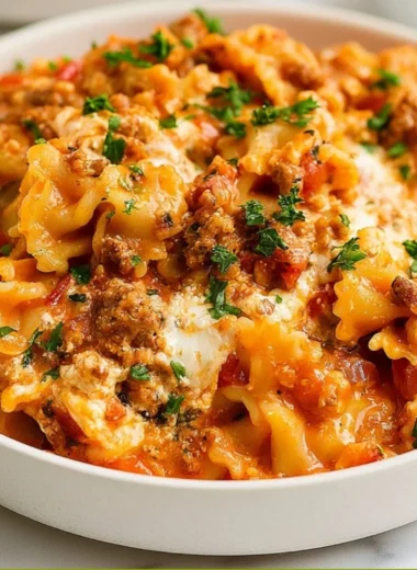 Delicious Instant Pot Lazy Lasagna served in a bowl with spoon.