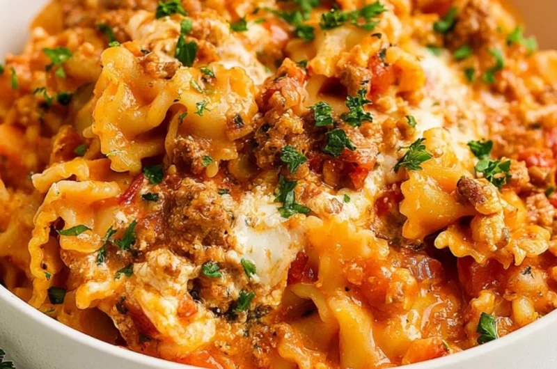Delicious Instant Pot Lazy Lasagna served in a bowl with spoon.
