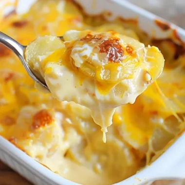 Creamy potatoes au gratin baked with cheese and herbs