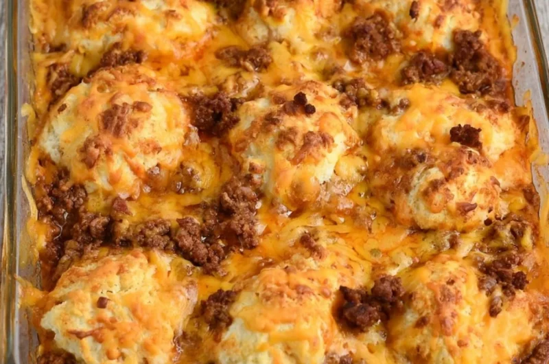 Delicious Sloppy Joe Ground Beef Casserole served in a baking dish