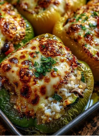 Vegetarian stuffed bell peppers filled with quinoa, vegetables, and spices