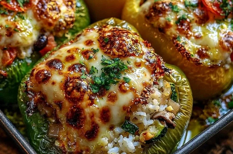 Vegetarian stuffed bell peppers filled with quinoa, vegetables, and spices