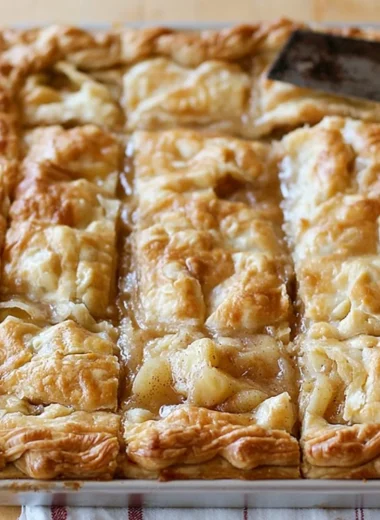 Delicious apple slab pie fresh from the oven, topped with a golden crust.