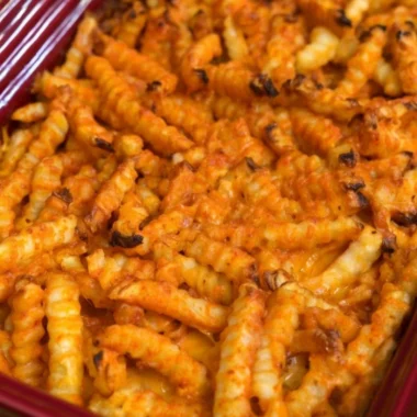 Delicious Cheeseburger French Fry Casserole served in a baking dish
