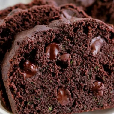 Moist and delicious chocolate zucchini bread ready to be served