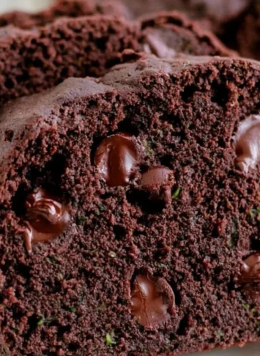 Moist and delicious chocolate zucchini bread ready to be served