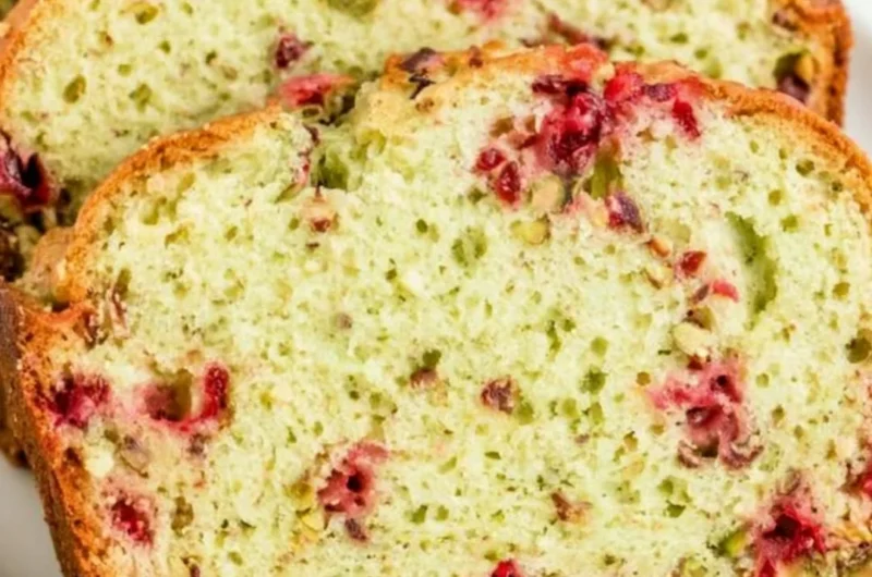 Loaf of cozy cranberry pistachio bread with nuts and cranberries