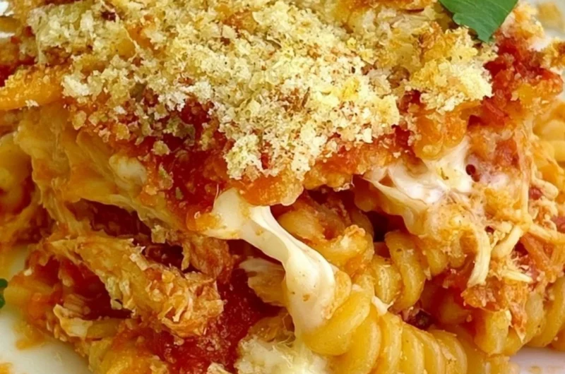 Delicious Italian chicken casserole with herbs and cheese