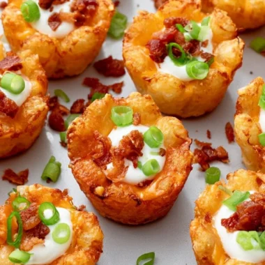 Delicious Loaded Tater Tot Cups topped with savory ingredients