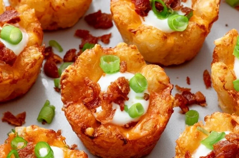 Delicious Loaded Tater Tot Cups topped with savory ingredients