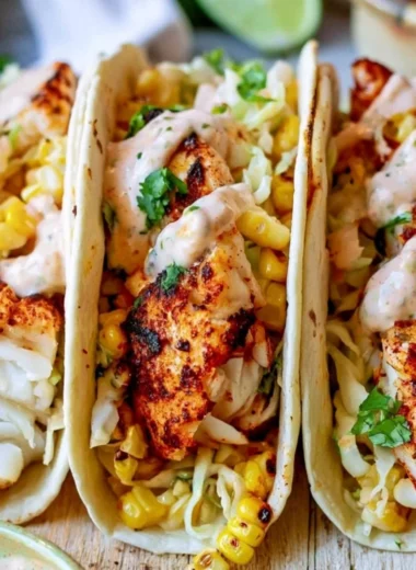 Delicious Tilapia Fish Tacos served with fresh toppings
