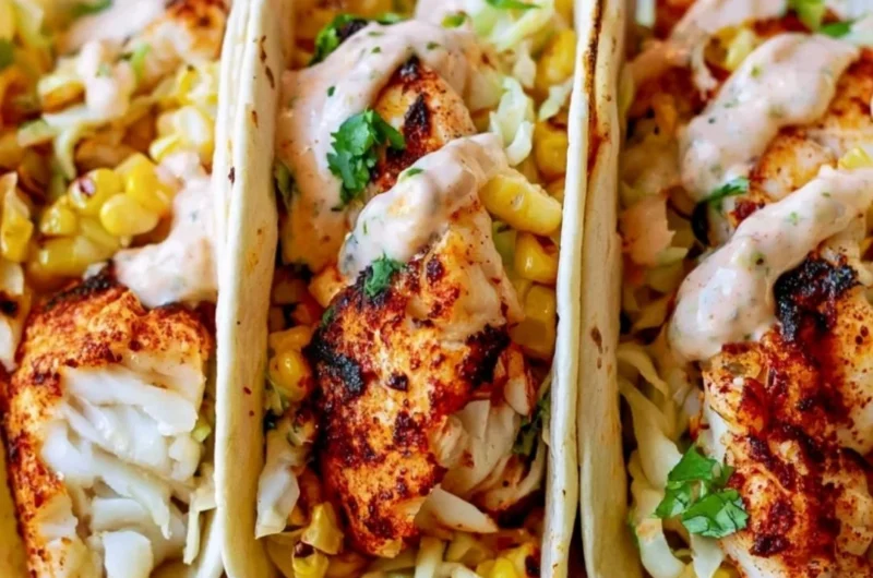 Delicious Tilapia Fish Tacos served with fresh toppings