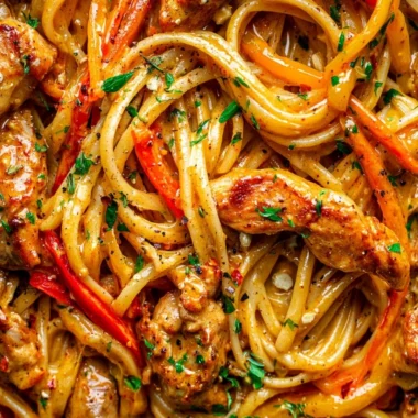 Bowl of Cowboy Butter Chicken Pasta topped with herbs and spices for a cozy dinner.