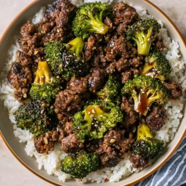 Delicious beef broccoli stir-fry with ground beef and fresh broccoli