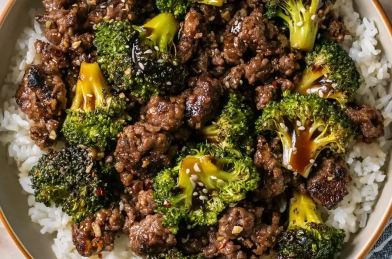 Delicious beef broccoli stir-fry with ground beef and fresh broccoli
