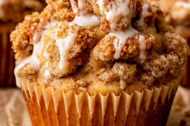Delicious apple crumble muffins with a crunchy topping fresh out of the oven