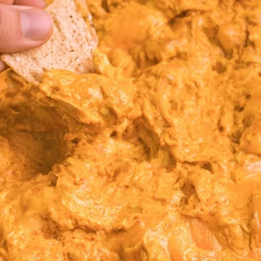 Cozy crockpot buffalo chicken dip served in a bowl