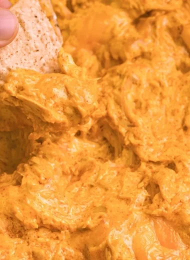 Cozy crockpot buffalo chicken dip served in a bowl