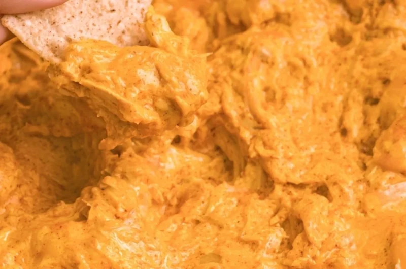 Cozy crockpot buffalo chicken dip served in a bowl