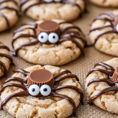 Cozy Peanut Butter Spider Cookies with chocolate spider decorations