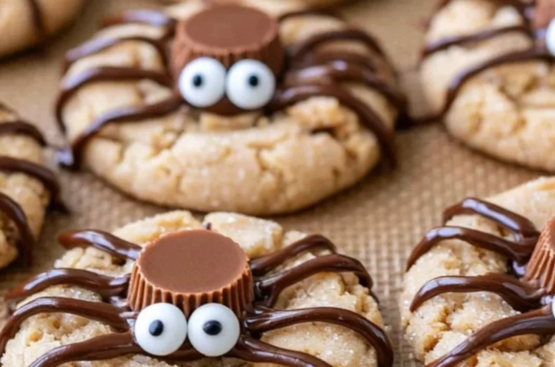 Cozy Peanut Butter Spider Cookies with chocolate spider decorations