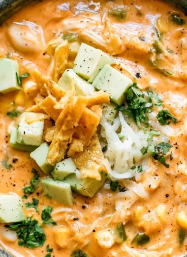 Bowl of award-winning white chicken chili topped with fresh herbs